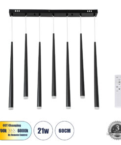 GLOBOSTAR® TEARS 61311 Μοντέρνο Κρεμαστό Φωτιστικό Οροφής LED 21W 2310lm 180° AC 220-240V IP20 Ρυθμιζόμενο Λευκό CCT με Χειριστήριο από 2700K έως 6000K Dimmable - Lumileds SMD Chip - Μαύρο Ματ - Μ70 x Π3.2 x Υ60cm - 3 Χρόνια Εγγύηση