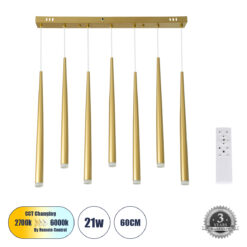 GLOBOSTAR® TEARS 61312 Μοντέρνο Κρεμαστό Φωτιστικό Οροφής LED 21W 2310lm 180° AC 220-240V IP20 Ρυθμιζόμενο Λευκό CCT με Χειριστήριο από 2700K έως 6000K Dimmable - Lumileds SMD Chip - Χρυσό Βούρτσας - Μ70 x Π3.2 x Υ60cm - 3 Χρόνια Εγγύηση