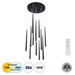 GLOBOSTAR® TEARS 61313 Μοντέρνο Κρεμαστό Φωτιστικό Οροφής LED 36W 3960lm 180° AC 220-240V IP20 Ρυθμιζόμενο Λευκό CCT με Χειριστήριο από 2700K έως 6000K Dimmable - Lumileds SMD Chip - Μαύρο - Μ60 x Π60 x Υ51.5cm - 3 Χρόνια Εγγύηση
