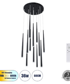 GLOBOSTAR® TEARS 61313 Μοντέρνο Κρεμαστό Φωτιστικό Οροφής LED 36W 3960lm 180° AC 220-240V IP20 Ρυθμιζόμενο Λευκό CCT με Χειριστήριο από 2700K έως 6000K Dimmable - Lumileds SMD Chip - Μαύρο - Μ60 x Π60 x Υ51.5cm - 3 Χρόνια Εγγύηση