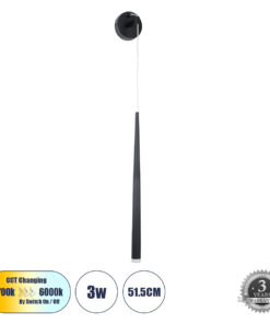 GLOBOSTAR® TEARS 61315 Μοντέρνο Φωτιστικό Τοίχου - Απλίκα LED 3W 330lm 180° AC 220-240V IP20 Ρυθμιζόμενο Λευκό CCT με On/Off 2700K/4500K/6000K - Lumileds SMD Chip - Μαύρο Ματ - Μ3.2 x Π3.2 x Υ51.5cm - 3 Χρόνια Εγγύηση