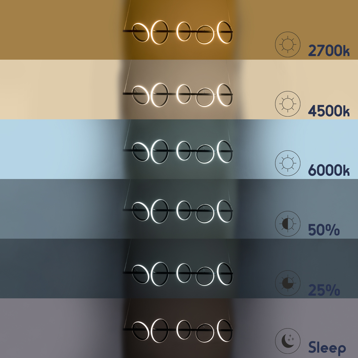 GLOBOSTAR® CIRCOLARE 61319 Μοντέρνο Κρεμαστό Φωτιστικό Οροφής LED 75W 8400lm 360° AC 220-240V IP20 Ρυθμιζόμενο Λευκό CCT με Χειριστήριο από 2700K έως 6000K Dimmable - Lumileds SMD Chip - Μαύρο Ματ - Μ120 x Π25 x Υ25cm - 3 Χρόνια Εγγύηση - Image 13