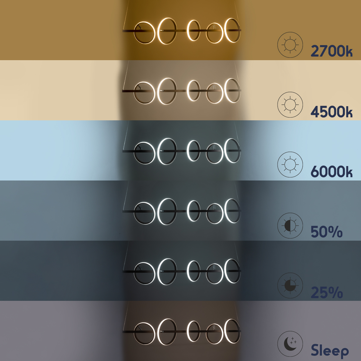 GLOBOSTAR® CIRCOLARE 61321 Μοντέρνο Κρεμαστό Φωτιστικό Οροφής LED 75W 8400lm 360° AC 220-240V IP20 Ρυθμιζόμενο Λευκό CCT με Χειριστήριο από 2700K έως 6000K Dimmable - Lumileds SMD Chip - Καφέ - Μ120 x Π25 x Υ25cm - 3 Χρόνια Εγγύηση - Image 11