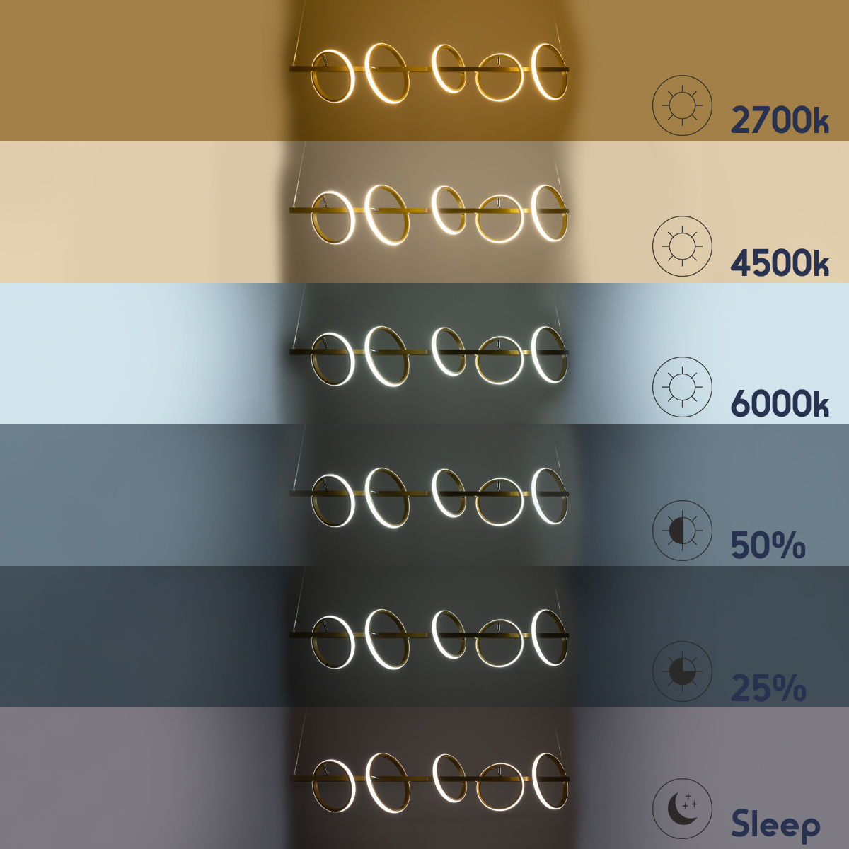 GLOBOSTAR® CIRCOLARE 61322 Μοντέρνο Κρεμαστό Φωτιστικό Οροφής LED 75W 8400lm 360° AC 220-240V IP20 Ρυθμιζόμενο Λευκό CCT με Χειριστήριο από 2700K έως 6000K Dimmable - Lumileds SMD Chip - Χρυσό - Μ120 x Π25 x Υ25cm - 3 Χρόνια Εγγύηση - Image 13