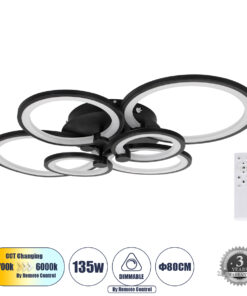 GLOBOSTAR® ROYAL-R 61323 Μοντέρνο Φωτιστικό Οροφής LED 135W 16200lm 360° AC 220-240V IP20 Ρυθμιζόμενο Λευκό CCT με Χειριστήριο από 2700K έως 6000K Dimmable - Lumileds SMD Chip - Μαύρο Ματ - Μ80.5 x Π59 x Υ12cm - 3 Χρόνια Εγγύηση
