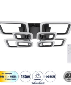 GLOBOSTAR® ROYAL-S 61325 Μοντέρνο Φωτιστικό Οροφής LED 135W 16200lm 360° AC 220-240V IP20 Ρυθμιζόμενο Λευκό CCT με Χειριστήριο από 2700K έως 6000K Dimmable - Lumileds SMD Chip - Μαύρο Ματ - Μ58.5 x Π58.5 x Υ12cm - 3 Χρόνια Εγγύηση