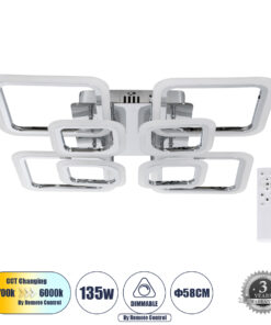 GLOBOSTAR® ROYAL-S 61326 Μοντέρνο Φωτιστικό Οροφής LED 135W 16200lm 360° AC 220-240V IP20 Ρυθμιζόμενο Λευκό CCT με Χειριστήριο από 2700K έως 6000K Dimmable - Lumileds SMD Chip - Ασημί Νίκελ - Μ58.5 x Π58.5 x Υ12cm - 3 Χρόνια Εγγύηση