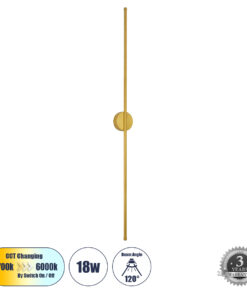GLOBOSTAR® DIADEM 61334 Μοντέρνο Φωτιστικό Τοίχου - Απλίκα LED 18W 2160lm 120° AC 220-240V IP20 Ρυθμιζόμενο Λευκό CCT με On/Off 2700K/4500K/6000K - Lumileds SMD Chip - Χρυσό Βούρτσας - Μ10 x Π4 x Υ120cm - 3 Χρόνια Εγγύηση