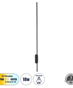 GLOBOSTAR® HARLEM 61335 Μοντέρνο Φωτιστικό Τοίχου - Απλίκα LED 18W 2160lm 120° AC 220-240V IP20 Ρυθμιζόμενο Λευκό CCT με On/Off 2700K/4500K/6000K - Lumileds SMD Chip - Μαύρο Ματ - Μ5 x Π4 x Υ120cm - 3 Χρόνια Εγγύηση
