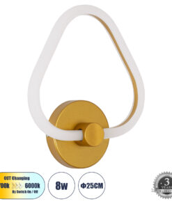 GLOBOSTAR® REGINA 61342 Μοντέρνο Φωτιστικό Τοίχου - Απλίκα LED 8W 960lm 360° AC 220-240V IP20 Ρυθμιζόμενο Λευκό CCT με On/Off 2700K/4500K/6000K - Lumileds SMD Chip - Χρυσό - Μ25 x Π7 x Υ28.5cm - 3 Χρόνια Εγγύηση