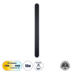 GLOBOSTAR® HOUSTON 61347 Μοντέρνο Φωτιστικό Τοίχου - Απλίκα LED 18W 2160lm 360° AC 220-240V IP20 Ρυθμιζόμενο Λευκό CCT με On/Off 2700K/4500K/6000K - Lumileds SMD Chip - Μαύρο Ματ - Μ6 x Π3 x Υ60cm - 3 Χρόνια Εγγύηση