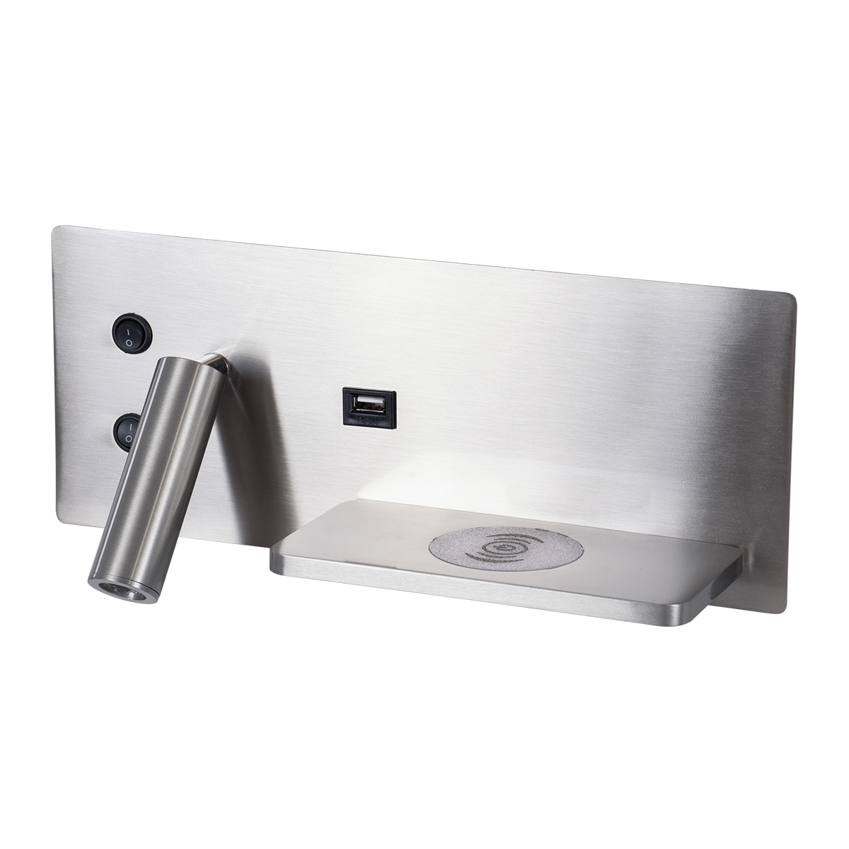 GLOBOSTAR® PALADIN 61356 Μοντέρνο Φωτιστικό Τοίχου - Απλίκα Ξενοδοχείου Reading Light με Φορτιστή USB 3A & Wireless 20W LED 6W 720lm 36° & 360° AC 220-240V IP20 Φυσικό Λευκό 4500K - Bridgelux COB Chip & TÜV SÜD Driver - Νίκελ Βούρτσας - Μ30 x Π11 x Υ12cm - 3 Χρόνια Εγγύηση - Image 3