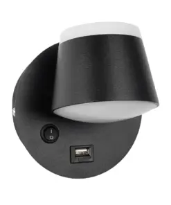 GLOBOSTAR® REGENCY 61373 Μοντέρνο Φωτιστικό Τοίχου - Απλίκα Ξενοδοχείου Reading Light με Φορτιστή USB 3A LED 8W 920lm 120° AC 220-240V IP20 Φυσικό Λευκό 4500K - Bridgelux SMD Chip & TÜV SÜD Driver - Μαύρο Ματ - Μ12 x Π12 x Υ13cm - 3 Χρόνια Εγγύηση