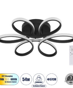 GLOBOSTAR® MARGARET 61400 Μοντέρνο Φωτιστικό Οροφής LED 54W 6210lm 360° AC 220-240V IP20 Ρυθμιζόμενο Λευκό CCT με Χειριστήριο από 2700K έως 6000K Dimmable - Lumileds SMD Chip - Μαύρο Ματ - Μ57 x Π57 x Υ12cm - 3 Χρόνια Εγγύηση