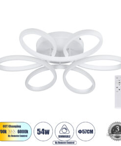 GLOBOSTAR® MARGARET 61401 Μοντέρνο Φωτιστικό Οροφής LED 54W 6210lm 360° AC 220-240V IP20 Ρυθμιζόμενο Λευκό CCT με Χειριστήριο από 2700K έως 6000K Dimmable - Lumileds SMD Chip - Λευκό Ματ - Μ57 x Π57 x Υ12cm - 3 Χρόνια Εγγύηση