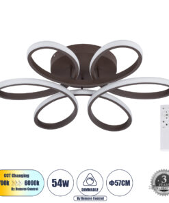 GLOBOSTAR® MARGARET 61402 Μοντέρνο Φωτιστικό Οροφής LED 54W 6210lm 360° AC 220-240V IP20 Ρυθμιζόμενο Λευκό CCT με Χειριστήριο από 2700K έως 6000K Dimmable - Lumileds SMD Chip - Καφέ Ματ - Μ57 x Π57 x Υ12cm - 3 Χρόνια Εγγύηση
