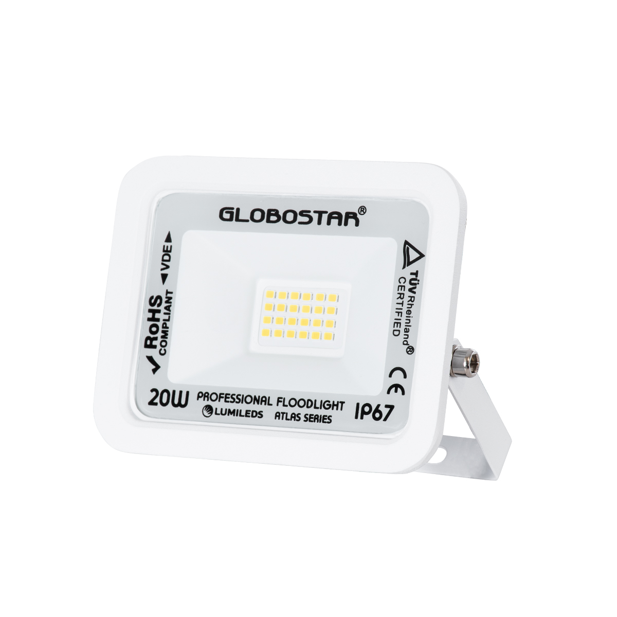 GLOBOSTAR® ATLAS 61408 Προβολέας LED 20W 2400lm 120° AC 220-240V Αδιάβροχο IP67 Φυσικό Λευκό 4500K - Lumileds SMD Chip - TÜV Rheinland Certified - Λευκό Ματ - Μ12 x Π2.5 x Υ9.5cm - 5 Χρόνια Εγγύηση - Image 2