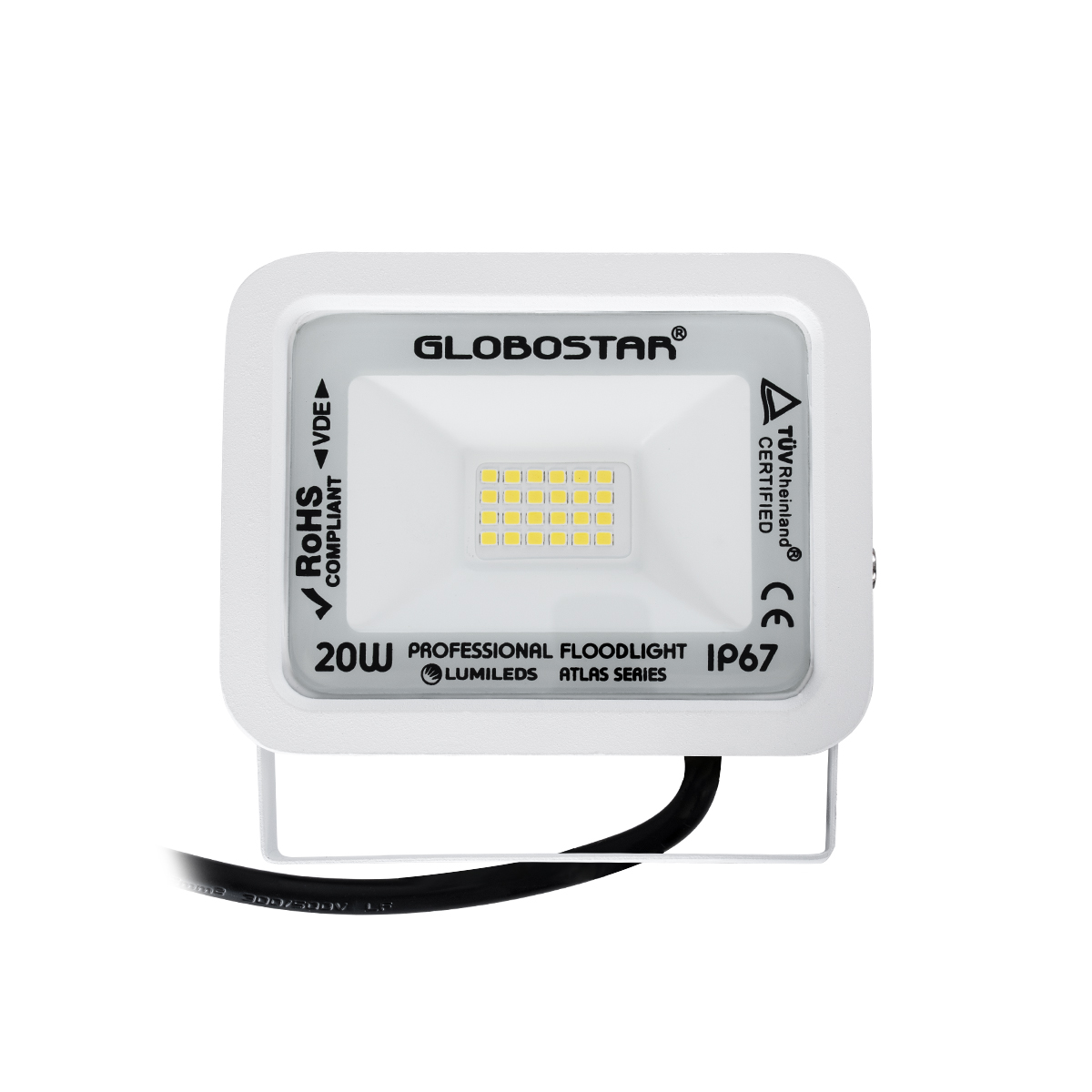 GLOBOSTAR® ATLAS 61408 Προβολέας LED 20W 2400lm 120° AC 220-240V Αδιάβροχο IP67 Φυσικό Λευκό 4500K - Lumileds SMD Chip - TÜV Rheinland Certified - Λευκό Ματ - Μ12 x Π2.5 x Υ9.5cm - 5 Χρόνια Εγγύηση - Image 3