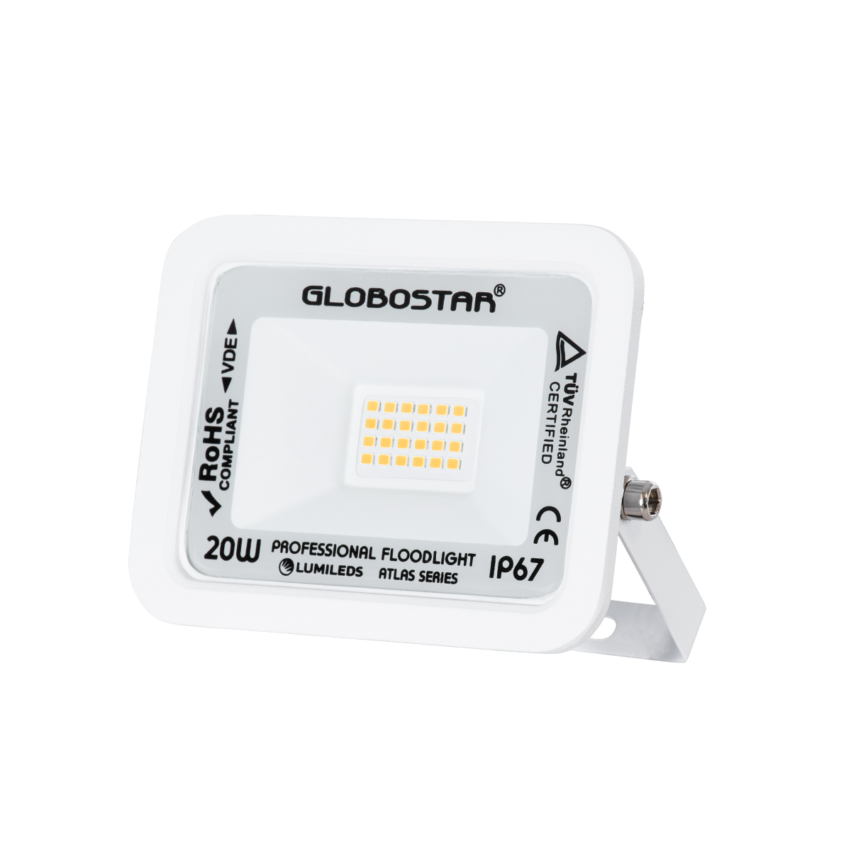 GLOBOSTAR® ATLAS 61409 Προβολέας LED 20W 2300lm 120° AC 220-240V Αδιάβροχο IP67 Θερμό Λευκό 2700K - Lumileds SMD Chip - TÜV Rheinland Certified - Λευκό Ματ - Μ12 x Π2.5 x Υ9.5cm - 5 Χρόνια Εγγύηση - Image 2