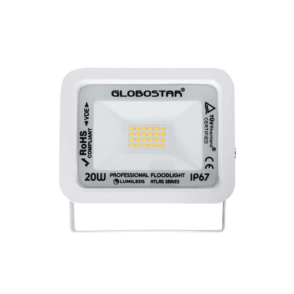 GLOBOSTAR® ATLAS 61409 Προβολέας LED 20W 2300lm 120° AC 220-240V Αδιάβροχο IP67 Θερμό Λευκό 2700K - Lumileds SMD Chip - TÜV Rheinland Certified - Λευκό Ματ - Μ12 x Π2.5 x Υ9.5cm - 5 Χρόνια Εγγύηση - Image 3