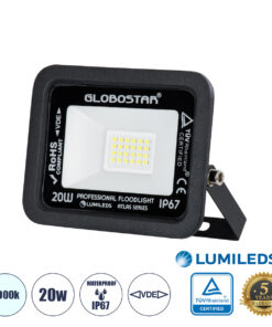 GLOBOSTAR® ATLAS 61410 Προβολέας LED 20W 2500lm 120° AC 220-240V Αδιάβροχο IP67 Ψυχρό Λευκό 6000K - Lumileds SMD Chip - TÜV Rheinland Certified - Μαύρο Ματ - Μ12 x Π2.5 x Υ9.5cm - 5 Χρόνια Εγγύηση