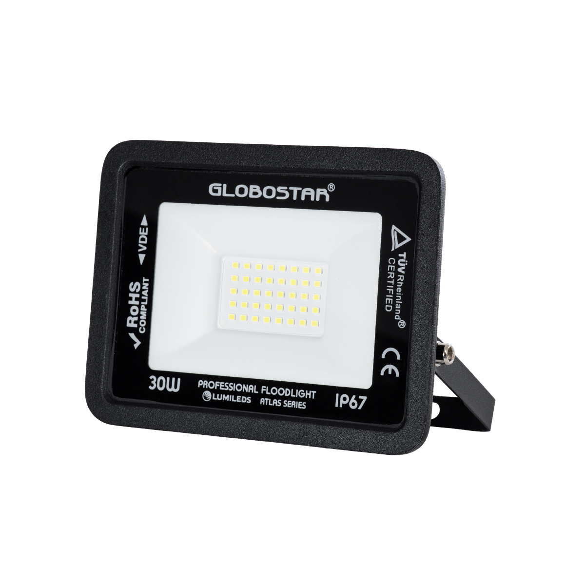 GLOBOSTAR® ATLAS 61416 Προβολέας LED 30W 3750lm 120° AC 220-240V Αδιάβροχο IP67 Ψυχρό Λευκό 6000K - Lumileds SMD Chip - TÜV Rheinland Certified - Μαύρο Ματ - Μ16 x Π2.5 x Υ12.5cm - 5 Χρόνια Εγγύηση - Image 2