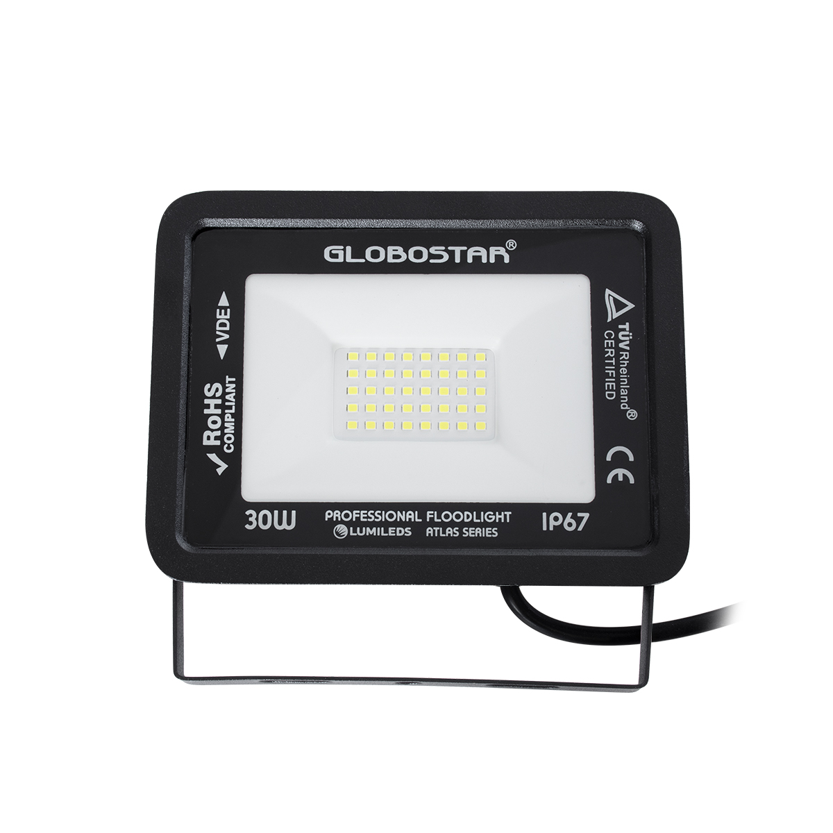 GLOBOSTAR® ATLAS 61416 Προβολέας LED 30W 3750lm 120° AC 220-240V Αδιάβροχο IP67 Ψυχρό Λευκό 6000K - Lumileds SMD Chip - TÜV Rheinland Certified - Μαύρο Ματ - Μ16 x Π2.5 x Υ12.5cm - 5 Χρόνια Εγγύηση - Image 3