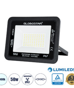GLOBOSTAR® ATLAS 61422 Προβολέας LED 50W 6250lm 120° AC 220-240V Αδιάβροχο IP67 Ψυχρό Λευκό 6000K - Lumileds SMD Chip - TÜV Rheinland Certified - Μαύρο Ματ - Μ21 x Π3.5 x Υ16cm - 5 Χρόνια Εγγύηση