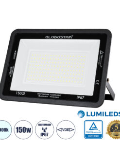 GLOBOSTAR® ATLAS 61428 Προβολέας LED 150W 18750lm 120° AC 220-240V Αδιάβροχο IP67 Ψυχρό Λευκό 6000K - Lumileds SMD Chip - TÜV Rheinland Certified - Μαύρο Ματ - Μ32 x Π4 x Υ23cm - 5 Χρόνια Εγγύηση