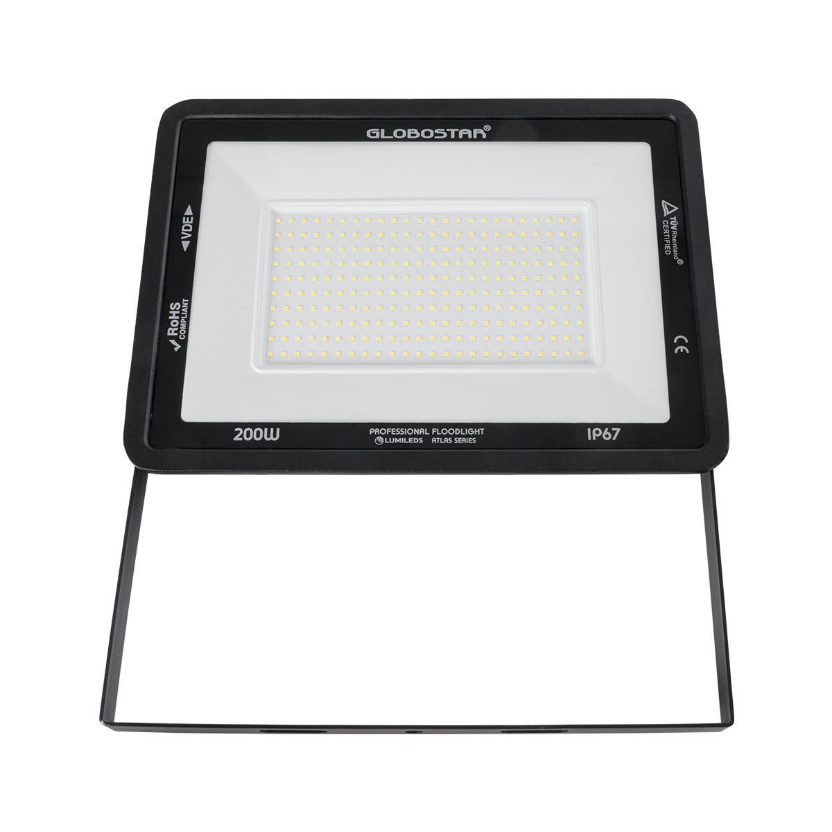 GLOBOSTAR® ATLAS 61432 Προβολέας LED 200W 24000lm 120° AC 220-240V Αδιάβροχο IP67 Φυσικό Λευκό 4500K - Lumileds SMD Chip - TÜV Rheinland Certified - Μαύρο Ματ - Μ38 x Π4 x Υ28cm - 5 Χρόνια Εγγύηση - Image 3