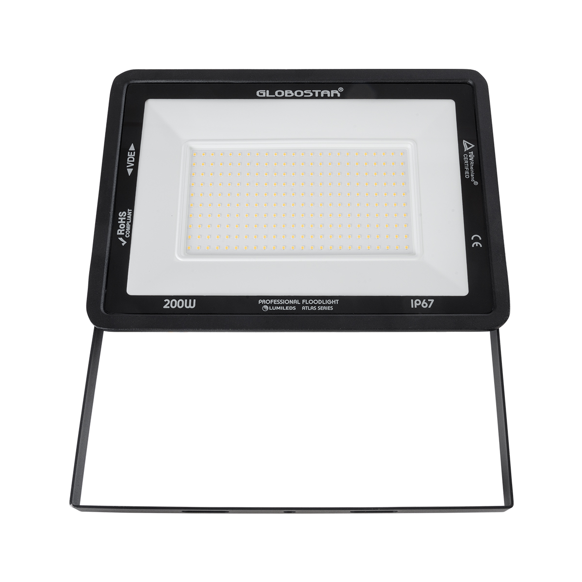 GLOBOSTAR® ATLAS 61433 Προβολέας LED 200W 23000lm 120° AC 220-240V Αδιάβροχο IP67 Θερμό Λευκό 2700K - Lumileds SMD Chip - TÜV Rheinland Certified - Μαύρο Ματ - Μ38 x Π4 x Υ28cm - 5 Χρόνια Εγγύηση - Image 3