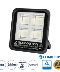 GLOBOSTAR® TITAN 61434 Προβολέας για Γήπεδα Tennis & Ποδοσφαίρου 5x5 LED 260W 32500lm 60°x90° AC 220-240V Αδιάβροχο IP67 Φυσικό Λευκό 5000K - Lumileds SMD Chip - TÜV Rheinland Certified - Μαύρο Ματ - Μ30 x Π8 x Υ28cm - 5 Χρόνια Εγγύηση