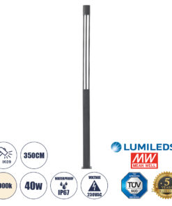 GloboStar® CANCUN 61510 Urban Light Φωτιστικό Πάρκου - Πλατείας - Κήπου Ύψους 3.5 μέτρων LED 40W 5440lm 60° AC100-240VAC IP67 IK09 - D15.5 x H350cm - Anthracite Grey - Φυσικό Λευκό 4000K - LUMILEDS - MEAN WELL DRIVER - 5 Years Warranty