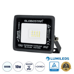 GLOBOSTAR® ATLAS 61515 Προβολέας LED 10W 1250lm 120° AC 220-240V Αδιάβροχο IP67 Ψυχρό Λευκό 6000K - Lumileds SMD Chip - TÜV Rheinland Certified - Μαύρο Ματ - Μ10 x Π2. x Υ8cm - 5 Χρόνια Εγγύηση