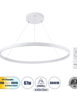 GLOBOSTAR® DIAMOND 61521 Μοντέρνο Κρεμαστό Φωτιστικό Οροφής LED 67W 7504lm 360° AC 220-240V IP20 Ρυθμιζόμενο Λευκό CCT με Χειριστήριο από 2700K έως 6000K Dimmable - Lumileds SMD Chip - Λευκό Ματ - Μ80 x Π80 x Υ110cm - 3 Χρόνια Εγγύηση