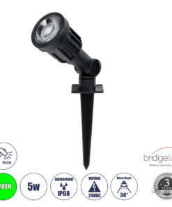 GLOBOSTAR® GARDENINI 61544 Φωτιστικό Σποτ για Φυτά - Δέντρα με Βάση Κήπου / Καρφωτό LED 5W 550lm 38° DC 24V Αδιάβροχο IP68 Πράσινο Dimmable - Lumileds SMD Chip - Μαύρο - Μ5.5 x Π5.5 x Υ13.5cm - 3 Χρόνια Εγγύηση