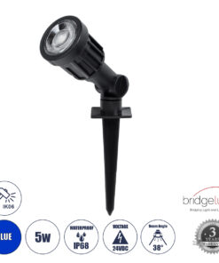 GLOBOSTAR® GARDENINI 61545 Φωτιστικό Σποτ για Φυτά - Δέντρα με Βάση Κήπου / Καρφωτό LED 5W 550lm 38° DC 24V Αδιάβροχο IP68 Μπλε Dimmable - Lumileds SMD Chip - Μαύρο - Μ5.5 x Π5.5 x Υ13.5cm - 3 Χρόνια Εγγύηση
