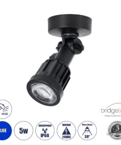 GLOBOSTAR® GARDENINI 61548 Φωτιστικό Σποτ LED 5W 550lm 38° DC 24V Αδιάβροχο IP68 Μπλε Dimmable - Lumileds SMD Chip - Μαύρο - Μ7 x Π7 x Υ14.5cm - 3 Χρόνια Εγγύηση