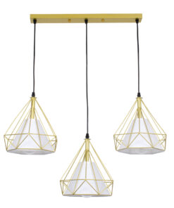 GLOBOSTAR® EIFFEL 61571 Vintage Κρεμαστό Φωτιστικό Οροφής με Ντουί 3 x E27 AC 220-240V IP20 - Χρυσό & Λευκό - Μ68 x Π25 x Υ130cm
