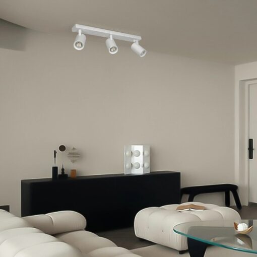 kelvo® SPOTA KLV-101-0139 Κινούμενο Φωτιστικό Σποτ Οροφής για 3 Λάμπες MR16 με Ντουί GU10 AC 220-240V IP20 – Λευκό Ματ – Μ48 x Π6.2 x Υ14cm