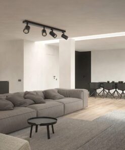kelvo® SPOTA KLV-101-0140 Κινούμενο Φωτιστικό Σποτ Οροφής για 4 Λάμπες MR16 με Ντουί GU10 AC 220-240V IP20 – Μαύρο Ματ – Μ64 x Π6 x Υ14cm