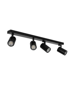 kelvo® SPOTA KLV-101-0140 Κινούμενο Φωτιστικό Σποτ Οροφής για 4 Λάμπες MR16 με Ντουί GU10 AC 220-240V IP20 – Μαύρο Ματ – Μ64 x Π6 x Υ14cm