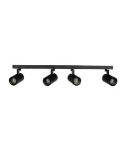 kelvo® SPOTA KLV-101-0140 Κινούμενο Φωτιστικό Σποτ Οροφής για 4 Λάμπες MR16 με Ντουί GU10 AC 220-240V IP20 – Μαύρο Ματ – Μ64 x Π6 x Υ14cm