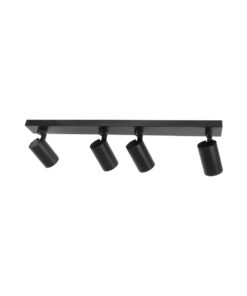 kelvo® SPOTA KLV-101-0140 Κινούμενο Φωτιστικό Σποτ Οροφής για 4 Λάμπες MR16 με Ντουί GU10 AC 220-240V IP20 – Μαύρο Ματ – Μ64 x Π6 x Υ14cm