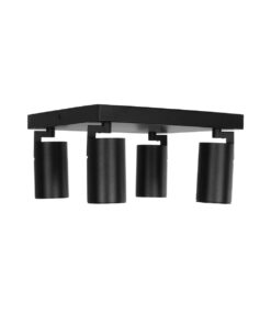 kelvo® SPOTA KLV-101-0146 Κινούμενο Φωτιστικό Σποτ Οροφής για 4 Λάμπες MR16 με Ντουί GU10 AC 220-240V IP20 – Μαύρο Ματ – Μ26 x Π26 x Υ14cm