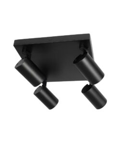 kelvo® SPOTA KLV-101-0146 Κινούμενο Φωτιστικό Σποτ Οροφής για 4 Λάμπες MR16 με Ντουί GU10 AC 220-240V IP20 – Μαύρο Ματ – Μ26 x Π26 x Υ14cm