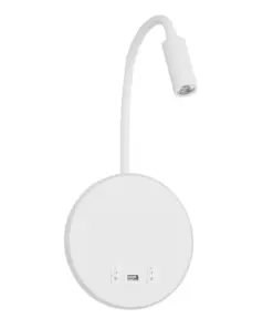 GLOBOSTAR® GOOSE 61693 Μοντέρνο Φωτιστικό Τοίχου - Απλίκα Ξενοδοχείου Reading Light με Φορτιστή USB 3A LED 6W 600lm 36° & 360° AC 220-240V IP20 Θερμό Λευκό 2700K - CREE XPE & Lumileds SMD Chip - Λευκό Ματ - Μ15.5 x Π15 x Υ30.5cm - 3 Χρόνια Εγγύηση
