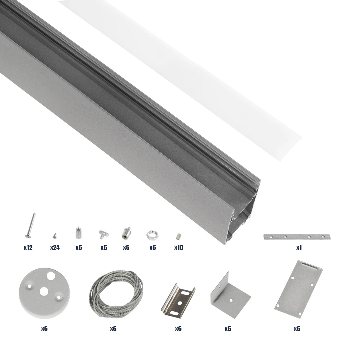 GLOBOSTAR® ALP-LINEAR LUMILINE 61765-3M Επιφανειακό / Κρεμαστό / Επιτοίχιο Προφίλ Αλουμινίου με Λευκό Γαλακτερό Πατητό Κάλυμμα για Ταινίες LED IP20 - Γκρι Ανθρακί Ματ - Μ300 x Π3.5 x Υ7cm - Image 3