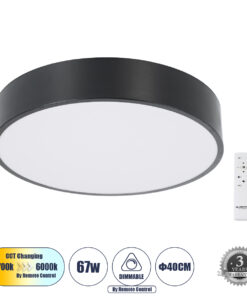 GLOBOSTAR® BURTON 61200-S Μοντέρνο Φωτιστικό Οροφής LED 67W 7370lm 120° AC 220-240V IP20 Ρυθμιζόμενο Λευκό CCT με Χειριστήριο από 2700K έως 6000K Dimmable - Lumileds SMD Chip - Μαύρο Ματ - Μ40 x Π40 x Υ8cm - 3 Χρόνια Εγγύηση