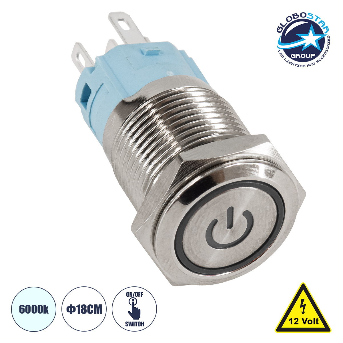 GLOBOSTAR® BUTTON 70780 Φωτιζόμενος Χωνευτός Διακόπτης On/Off LED DC 12V 1 x 3A 690W Max Αδιάβροχο IP65 Ψυχρό Λευκό 6000K - Μ1.8 x Π1.8 x Υ2cm - Image 4